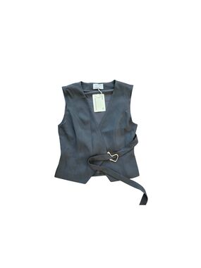 Peppermayo Sleeveless Wrap Vest in Black with Buckle